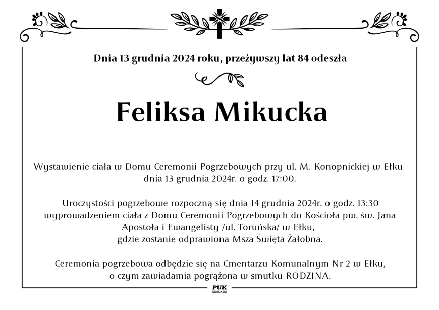 Feliksa Mikucka - nekrolog